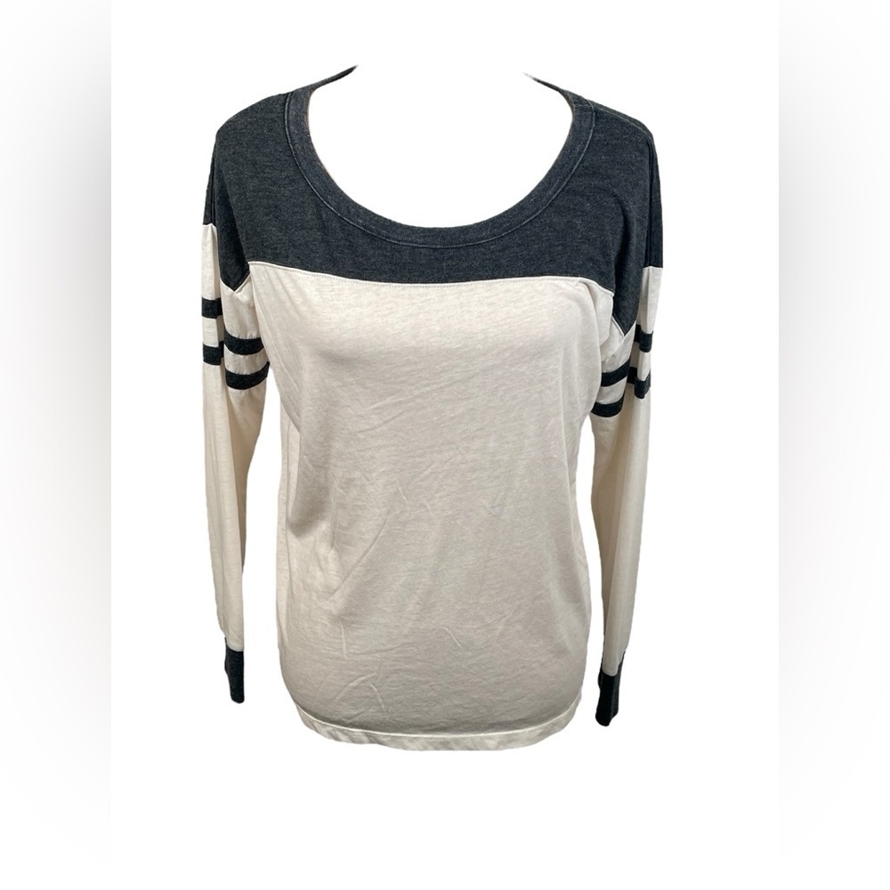 Chaser Charcoal Gray and White Baseball Tee Long Sleeve Top NWT Small